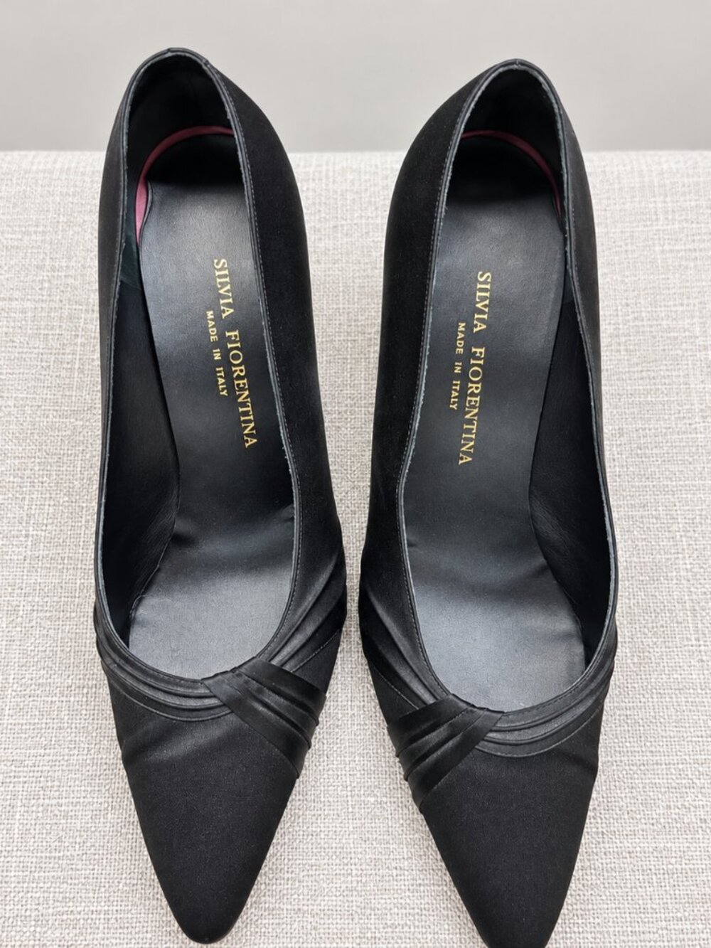 Silvia Fiorentina Black Satin Pointed Toe Heels SZ 11 Old Money - Picture 2 of 9
